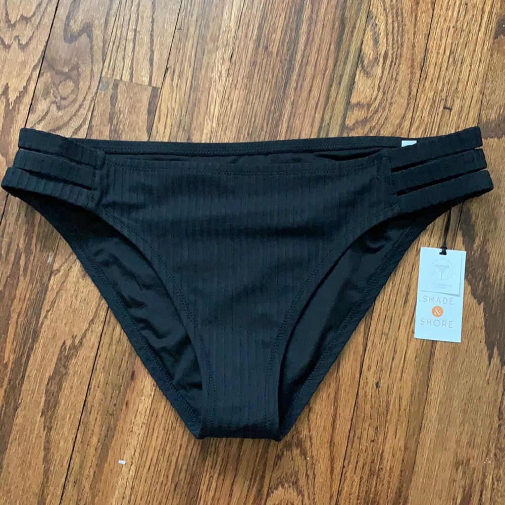 Shade & Shore Ribbed Cheeky Bikini Bottom Black L